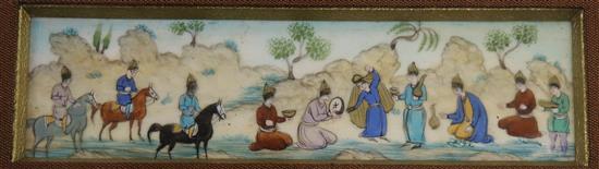 A Persian gouache on a porcelain panel depicting a reception